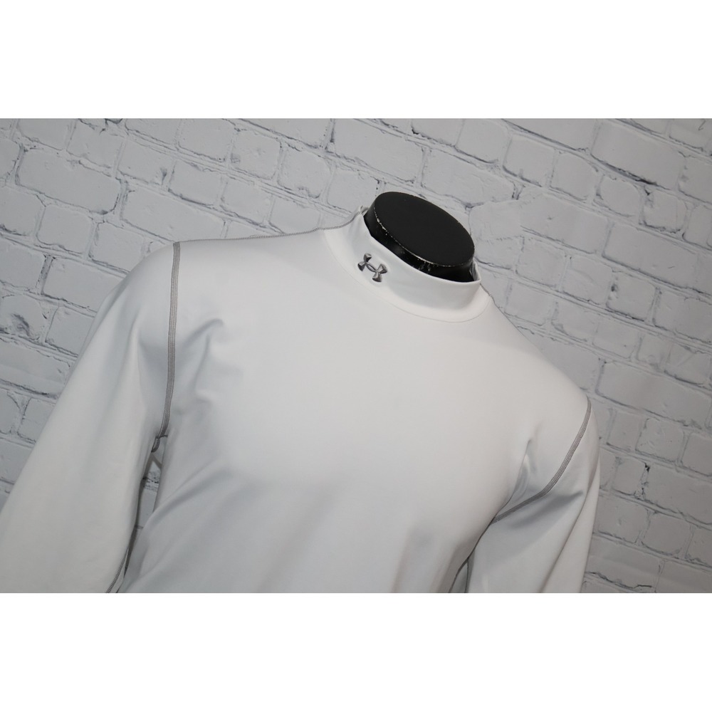 Under Armour ColdGear Mock Turtle Neck Men 2XL Fitted White Gym Workout Shirt **